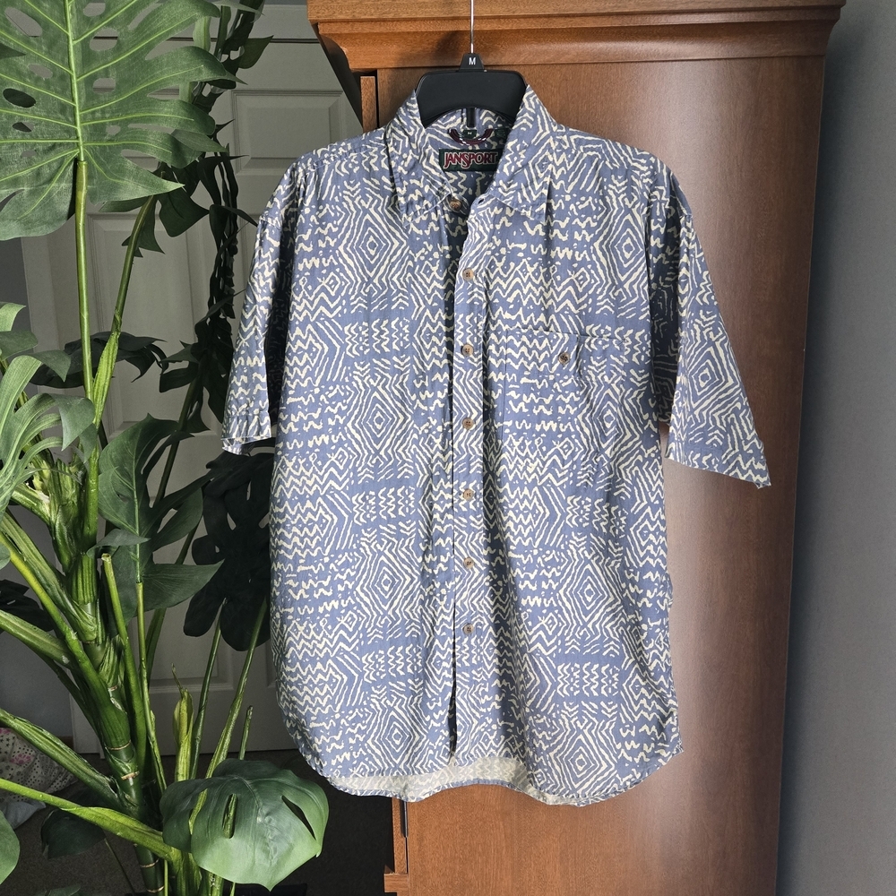 Jansport Blue and Off White Geometric Men's Shirt